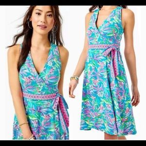 Lilly Pulitzer Clancie Knee Length Wrap Dress Keep on Be Leafing Engineered Knit